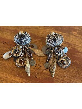 Chipita Vintage Jasper Dangle Clip Earrings